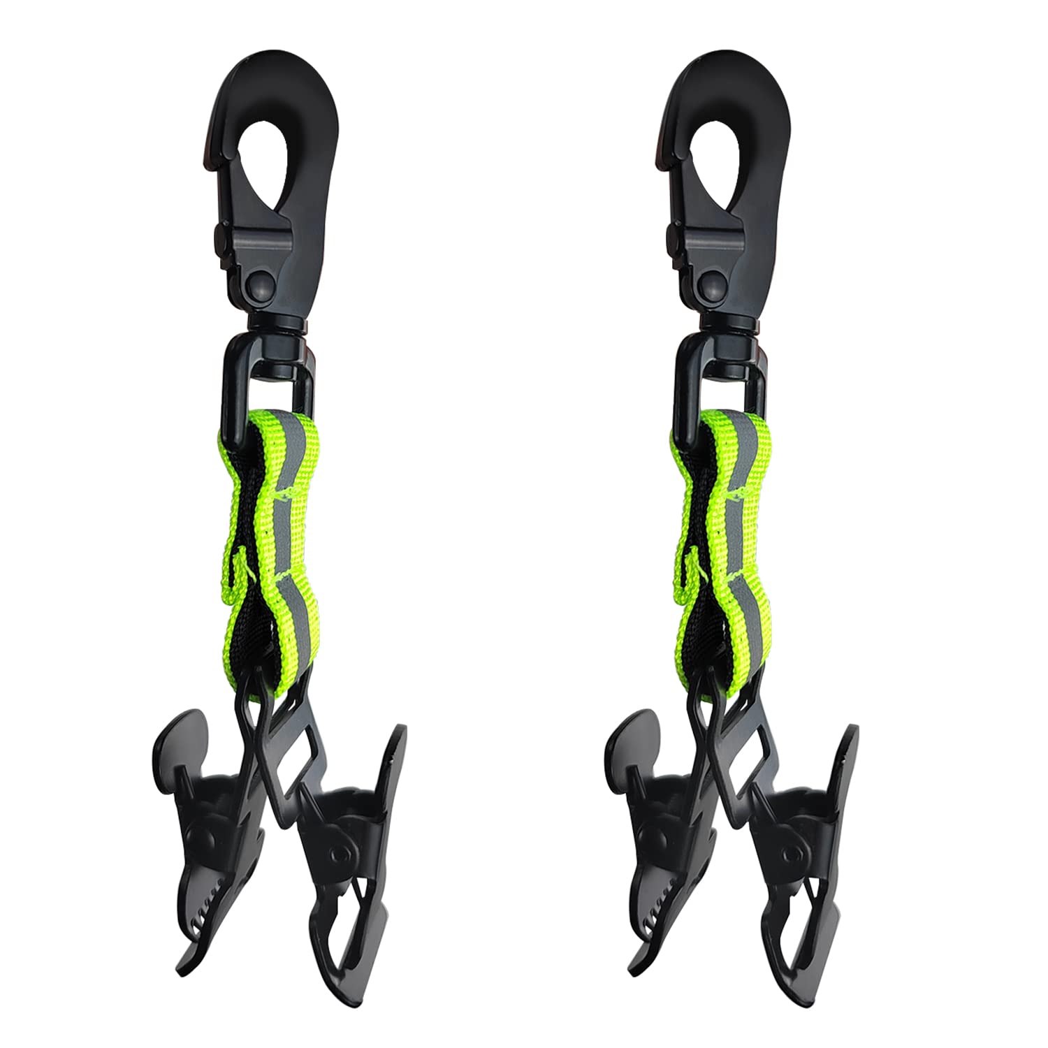 Qiyiche Pack of 2 Fire Brigade Glove Holders, Double Clip Glove Clips, with Hiking Buckle, Glove Holder, for Hanging Gloves, Protective Helmets, Towels (Green)