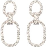 Dangle Drop CZ Oval Statement Earrings Crystal Rhinestone Chandelier Dangling Exaggerated Big Studs Earring Delicate Wedding Jewelry for Women Girls Bridal Gifts