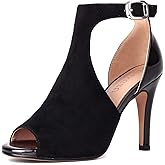 XIANGZU Women's Peep Toe High Heels 4 Inch Stiletto Suede Summer Open Toe Booties Sandals Dress Party Side Cutout Shoes