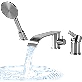 LUOGULIANG Roman Tub Faucet with Hand Shower, Deck Mount Bathtub Filler Faucet with Sprayer, 3 Hole Waterfall Single Handle T