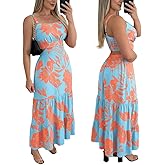 CHICME Summer Dresses for Women 2026 Sleeveless Casual Boho Maxi Dress Square Neck Cut Out Floral A Line Dress