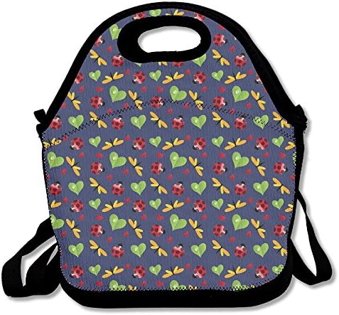 Dragonfly Leaf Heart Ladybugs Lunch Bag Tote Handbag Lunchbox For School Work Outdoor