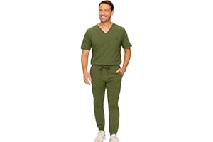 M&M SCRUBS Men's Jogger Scrub Set – Luxe Stretch Medical Uniform, V-Neck Scrubs Top & Jogger Pants