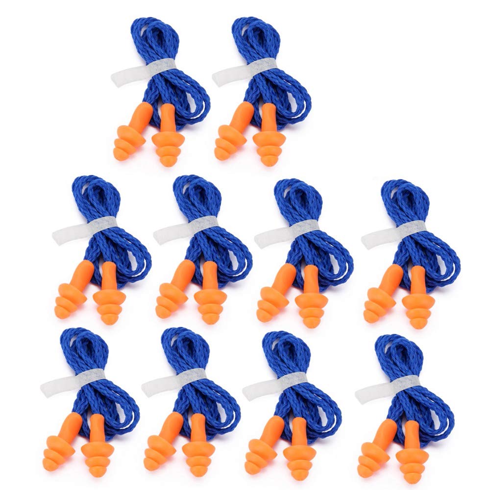 Earplugs Soft Silicone Corded Ear Plugs Reusable Hearing Protection Earplugs for Sleeping, Working, Swimming, Learning (10 Pairs, Blue)