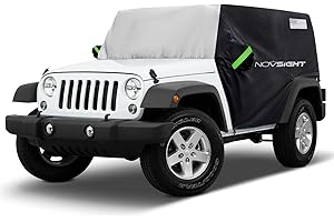Waterproof Car Cab Cover for Jeep Wrangler 2 Doors, NOVSIGHT All Weather Half Car Covers for Wrangler 2 Door 1987-2023 CJ, TJ, JK, JL with 3 Straps, Anti-UV Windproof Rain-Proof Auto Cover