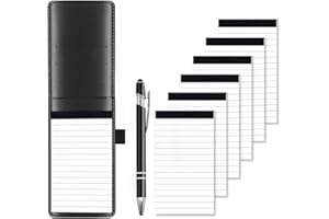 8 Pcs Mini Pocket Notepad Holder Set, Small Notepad Pen Holder with 30 Lined Sheets, Leather Mini Pocket Notebook with 6 Note