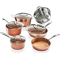 Gotham Steel Hammered 15 Pc Ceramic Cookware Set, Induction Pots and Pans Set Non Stick with Cooking Utensils & Steamer, Non 