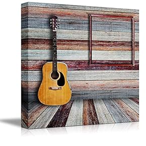 Canvas Prints Wall Art - Guitar and Picture Frame in Vintage Wood Room - 12" x 12"