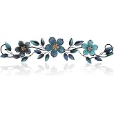 Wesiti Metal Flower Wall Art Decor Vintage Wrought Scroll, Blue | Vintage Flower Wall Decor, 15.7''x3.7'' Fall Thanksgiving Christmas Bedroom Wall Art, Farmhouse Metal Leaf with Nails, Not 3D