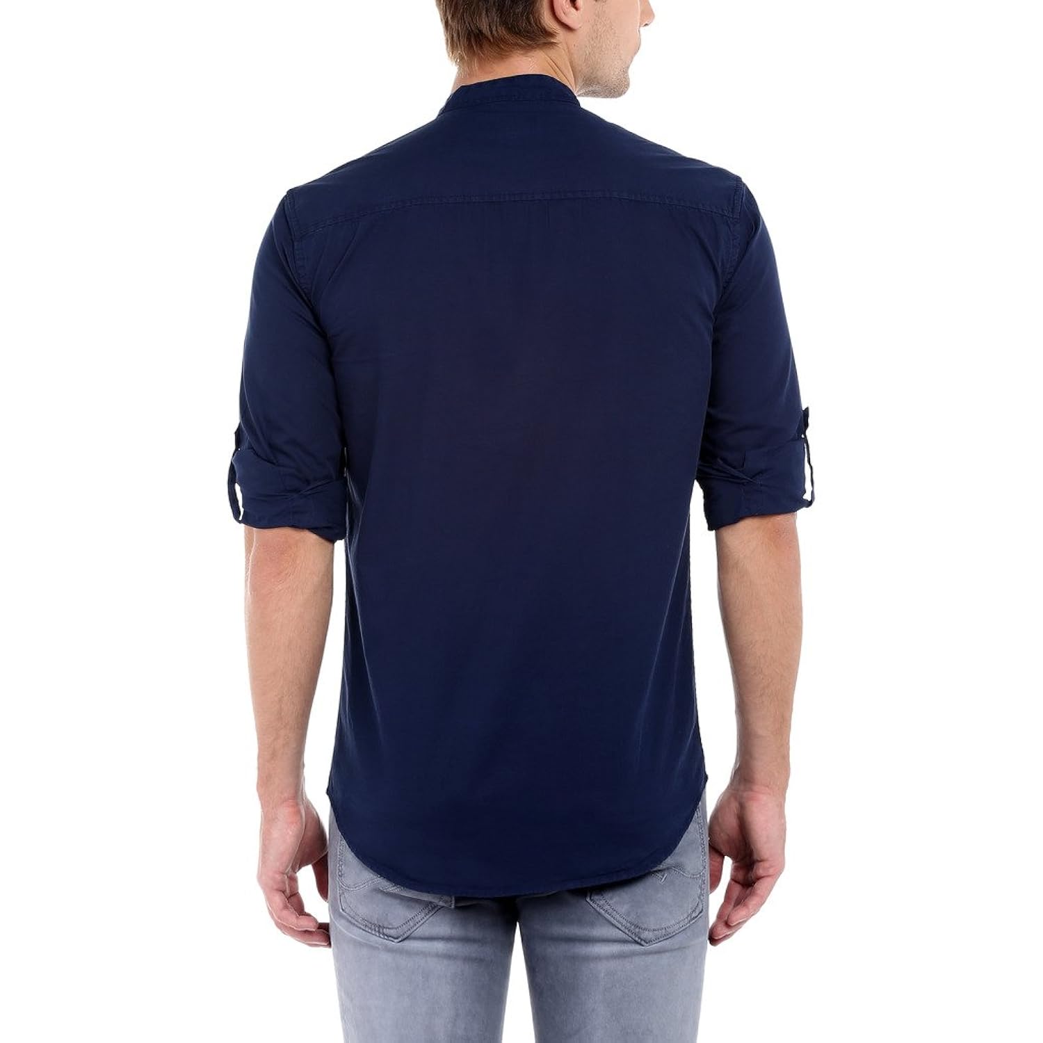 dennis lingo men's solid casual full sleeves navy blue cotton shirt