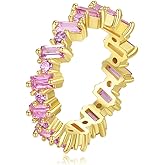 SHINEFLUX Emerald Cut Pink Moissanite Band, 14K Gold Wedding Ring, Chic Gift for Engagements and Anniversaries, Size 6-9