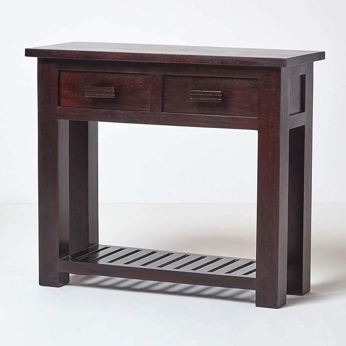 HOMESCAPES Dark Wood Mangat Small Console Table 100 Mango Wood Slim