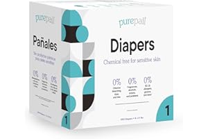 PurePail Disposable Diapers — Size 1 — 8-14 lbs — Chemical Free for Sensitive Skin — Unscented — Just Pure Fit — 200 Count