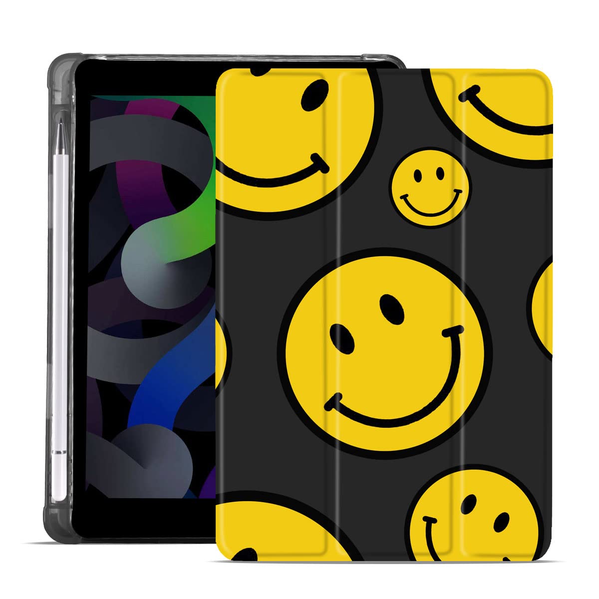 MAYCARI Cute Yellow Face iPad mini 4(2015) & iPad mini 5(2019) 7.9 inch Case with Pencil Holder, Support Auto Sleep/Wake, Green Soft TPU Back Protective Case for Girls Women Men — image 1