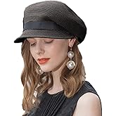 Women's Wide Brim Straw Sun Hat - Foldable Beach Hat with Black Bow,Newsboy Packable Duckbill Visor for Summer Travel