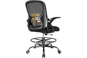 LukkDys Tall Office Chair with Footrest Ring and Flip-up Armrests, Adjustable Drafting Chair with Ergonomic Lumbar Support, Mesh High Desk Chair for Standing Desk and Home Office (Black)