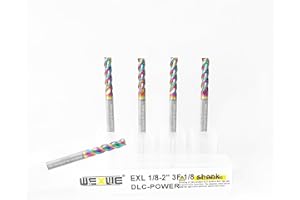 WEXWE Tools 1/8” Extra Long Carbide Square End Mill for Aluminum, Copper Alloy, Plastic, 2" Overall Length End Mill Bits, 3 Flute HRC 62 Deg DLC Coating, CNC Router Bits 1/8 Shank (1/8-2" 5PCS)