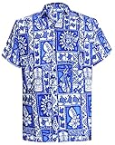 LA LEELA Men's Aloha Hawaiian Shirt Short Sleeve Button Down Casual Beach Party Blue