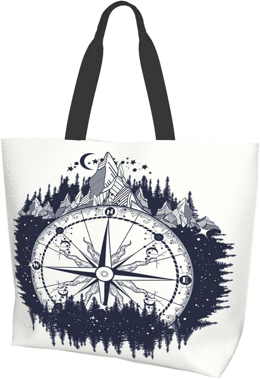 Compass Canvas Tote Bag Women Casual Shoulder Bags for Shopping Grocery