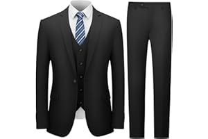 Cooper & Nelson Men's 3 Piece Slim Fit Suit Set, One Button Solid Jacket Vest Pants with Tie