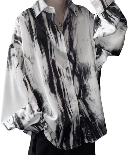 Amazon Mlboss メンズシャツ 長袖 プリント カジュアルシャツ おしゃれ ゆったり 開襟シャツ ファッション タイダイ染 トップス 襟付き ビックシルエット 総柄シャツ シャツ 通販