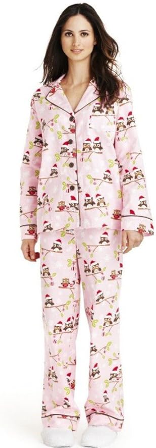 Insomniax Womens Pink Flannel Santa Owl Pajamas Holiday PJs Sleep Set : Amazon.ca: Clothing 