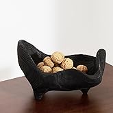 DN DECONATION Oak Wood Black Decorative Bowl-9.25x5.51 Inch Small Bowl for Entryway Key, Fruit, Candy with feet, Boho Farmhou