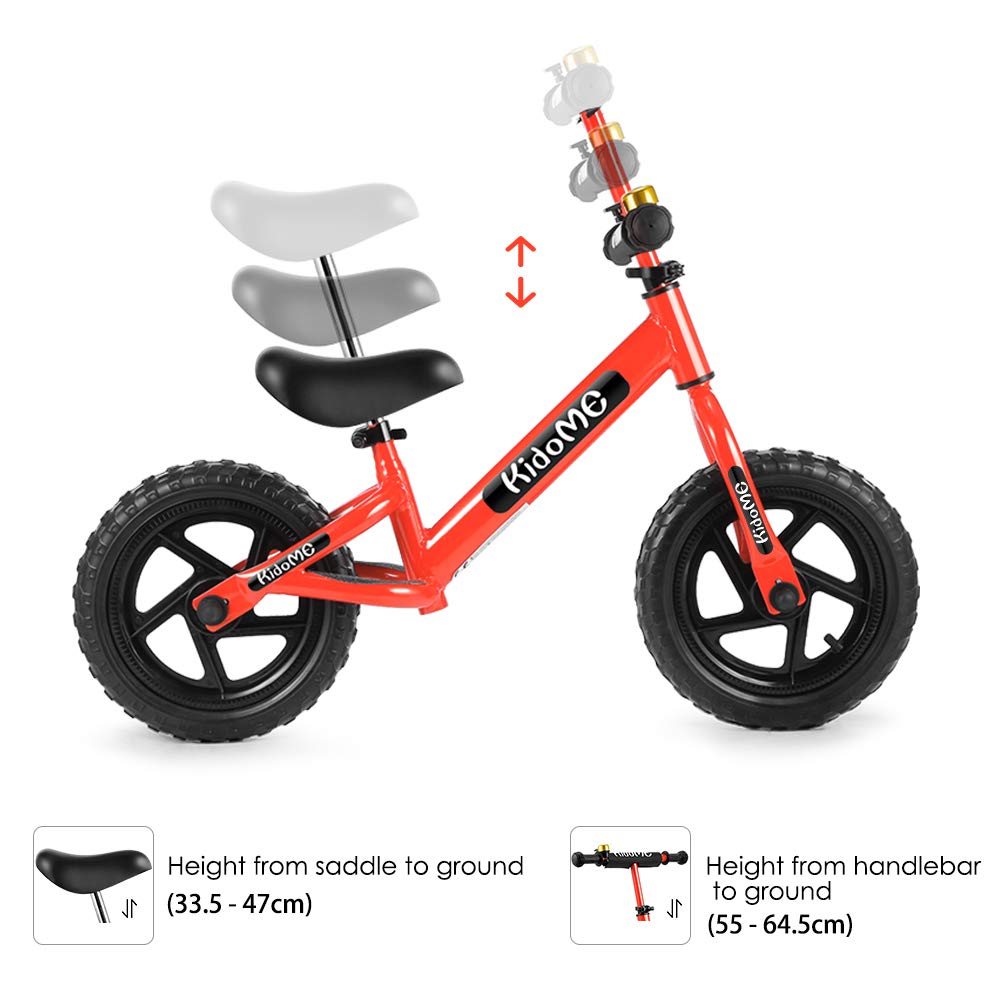 4 Rosso 3 KidoMe 12” Bicicletta da Equilibrio Prima Bici Senza Pedale  Regalo per Bambini Acciaio al Carbonio Pneumatici Senza necessità di  gonfiarsi Sella e Manubrio Regolabile 2 5 e 6 Anni