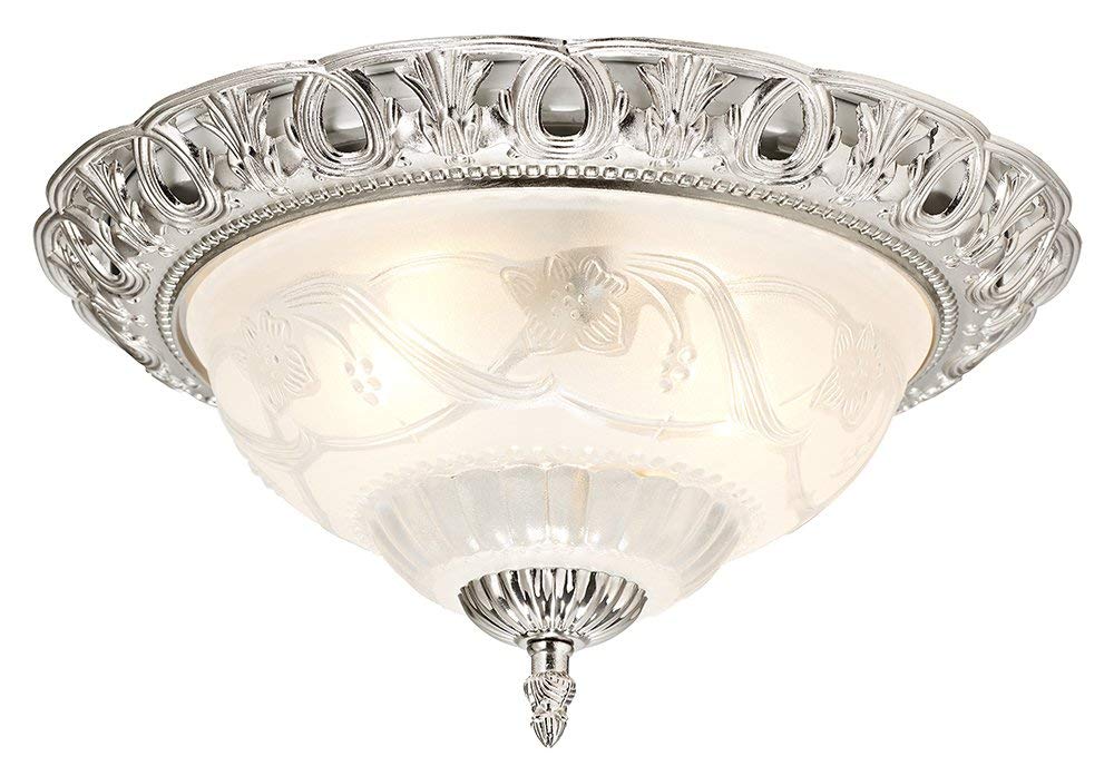 Traditional Satin Nickel and Floral Glass Flush Ceiling Light by Happy Homewares
