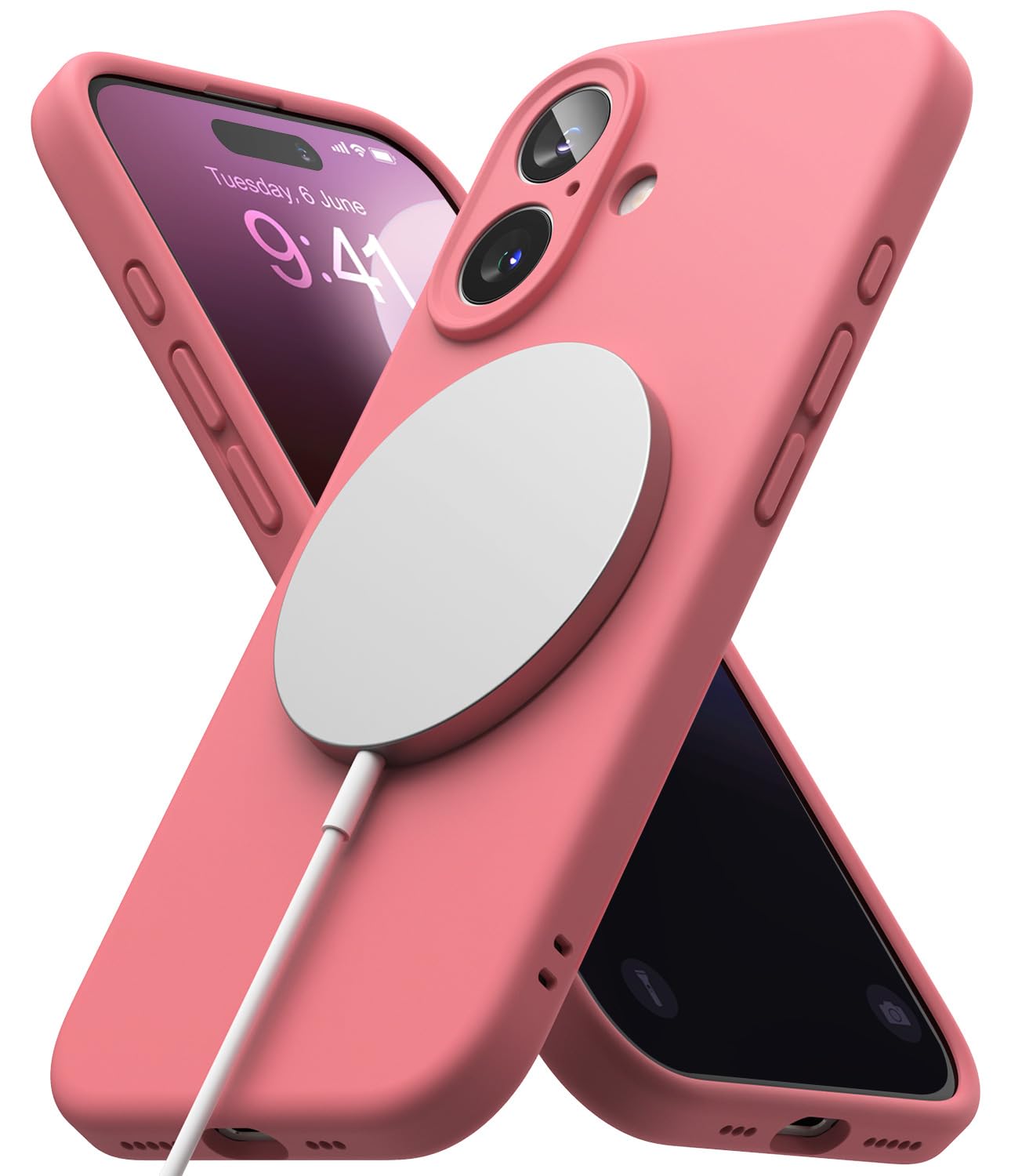 Ringke Silicone Magnetic [Compatible with MagSafe] for iPhone 16 Case, Soft Feel Coating Anti-Scratch Slim Lightweight Protective Phone Cover for Magnetic Charger/Accessories - Pink