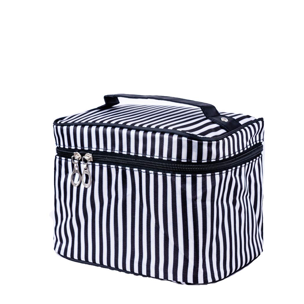 P-SOTER Travel Toiletry Makeup Wash Bag for Cosmetics and Grooming Kit -Black Stripe