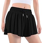 Auranso Girls Butterfly Shorts,Flowy Shorts with Pocket 2-in-1 Athletic Running Gym Preppy Clothes