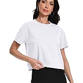 Womens Crew Neck Crop Top Casual Cotton Short Sleeve T-Shirts Summer Clothes Trendy Comfy Soft Tees