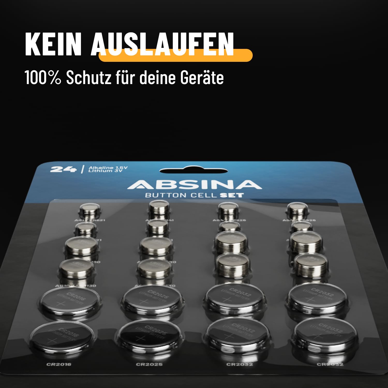 ABSINA 48er Pack Alkaline & Lithium Knopfzellen - Knopfzelle Sortiment 5