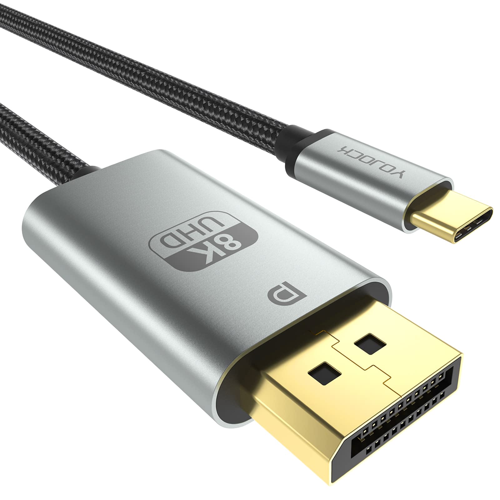 YOJOCK USB C to DisplayPort Cable 8K@60Hz, 4K@144Hz, 2K@165Hz, Thunderbolt 3 to DP 1.4 Cable 32.4Gbps HDR Compatible with HDTV, Monitor, Projector, MacBook Pro/Air, XPS 13/15, Oculus Rift S 6FT (8K)