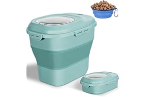 GROPECAN Collapsible Dog Food Storage Container, 30 Lb Pet Cat Pantry Plastic Large Containers Bin with Wheels Airtight Lids Locking Bowl, 50 Lb Kitchen Cereal Flour Sugar Rice Leakproof Sealable Dry Holder