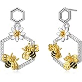 Honey Bee Stud Dangle Earrings 925 Sterling Silver Bumble Bee Earrings With Cubic Zirconia Jewelry Birthday Mother's Day Gifts for Women Mom Daughter