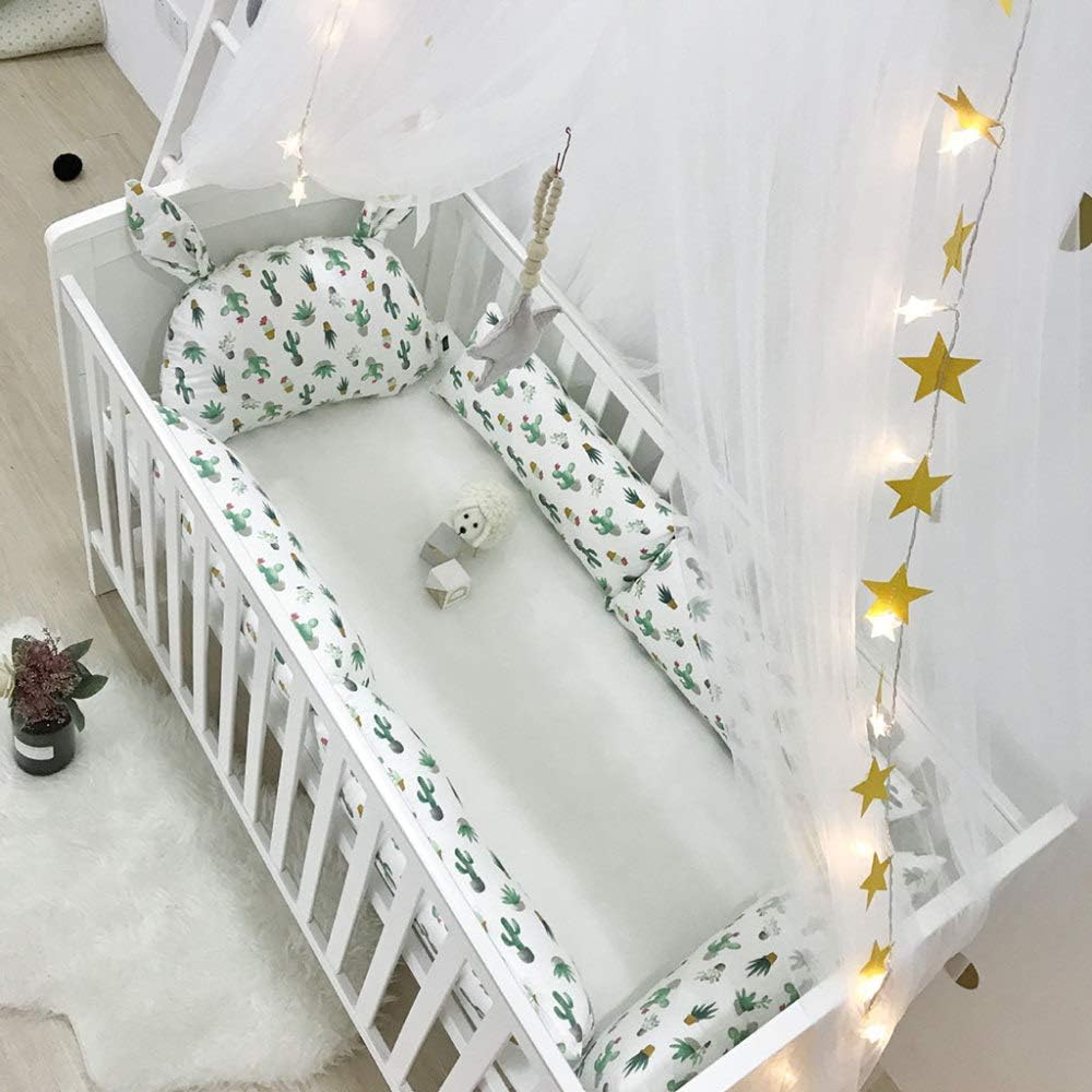 Baby Cot Bumper - Wrap Around Protection for Baby's Bed with Head Guard 100% Cotton Breathable Edge Protector,Cactus