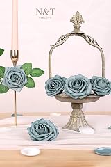 N&T NIETING Artificial Roses 25Pcs Real Touch Foam Rose with Stem Dusty Green view 3