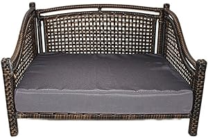 Iconic Pet Maharaja Rattan Pet Day Bed, Indoor/Outdoor,Brown/Grey Furniture Pet Sofa for Dogs & Cats, Woven Rattan Dog Bed Water Resistant, Machine Washable Cushion Cover, 21.3"L x 28.0"W x 17.7"Th