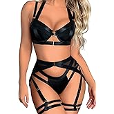 Kaei&Shi Strappy Harness, All Adjustable, Underwire Racerback, 4pc Garter Set