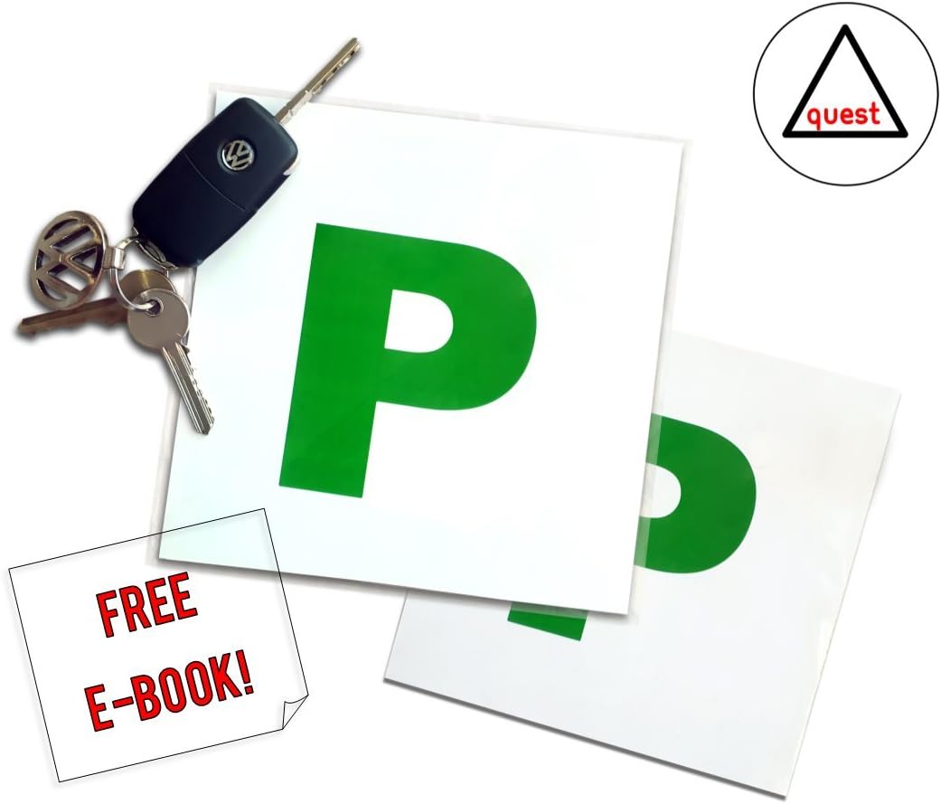 Quest Products Ltd Magnetic P Plates 2 Pack Includes Motorway Driving Guide E-book For New Learner Drivers