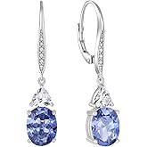 Rocayi Oval Dangle Drop Earrings for Women 925 Sterling Silver Leverback Earrings Birthstone Jewelry Gifts for Her