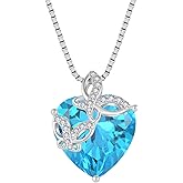 Aprila Women Heart Necklace 925 Sterling Silver Birthstone Butterfly Pendant with Chain 5A Cubic Zirconia Jewelry for Her