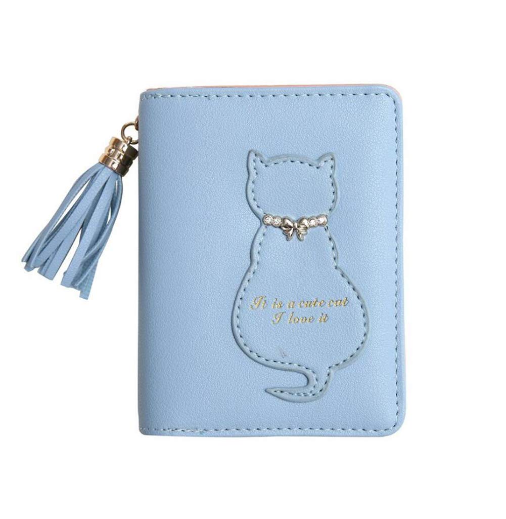Oyccen Cute Cat Ladies Wallet Tassel Coin Purse with Zipper Pocket Short PU Leather Card Case