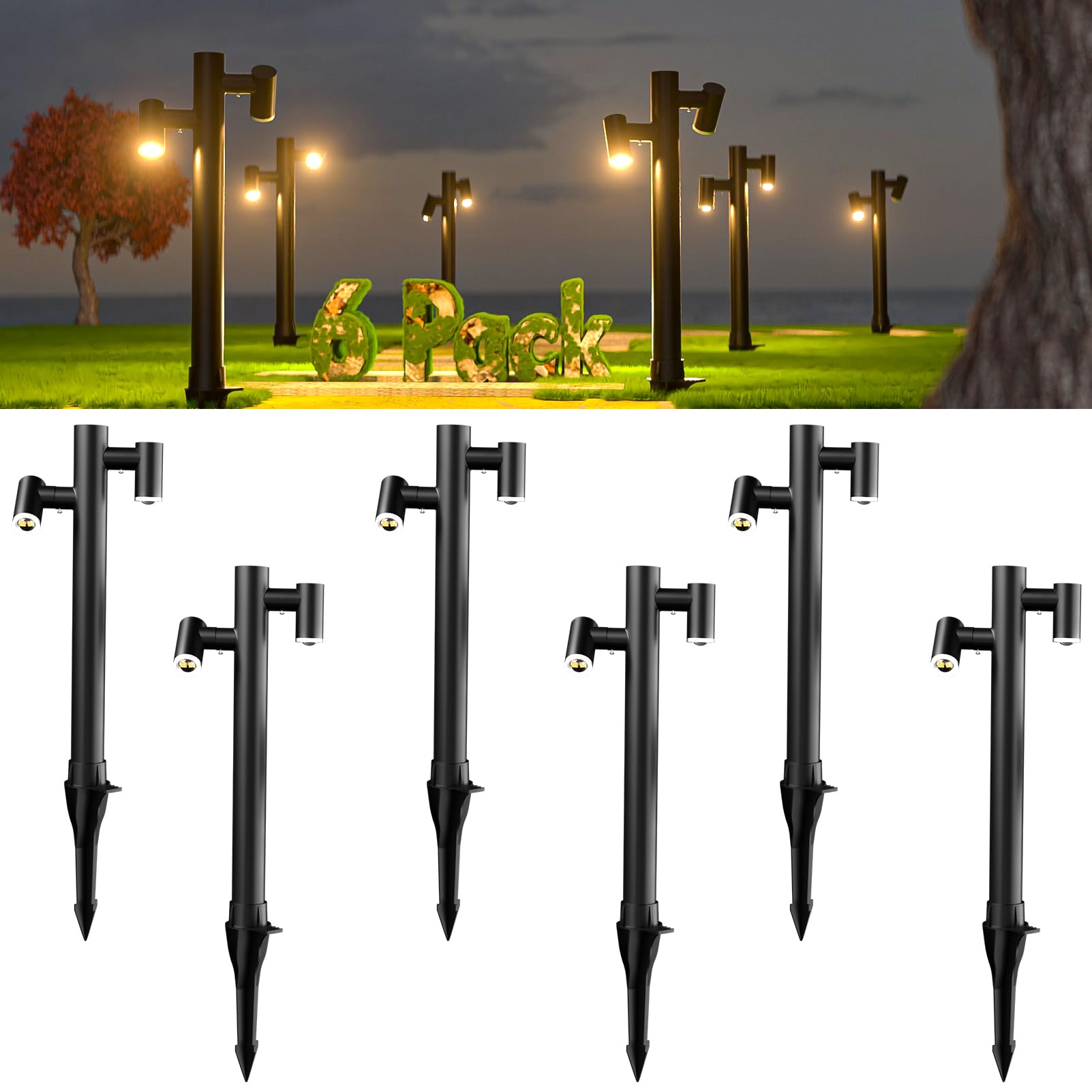 Photo 1 of Lightdot 6Pack Low Voltage Landscape Lights 2-Light Rotatable LED Landscape Lighting 3000K Warm White Landscape Spotlights Waterproof Outdoor Pathway Lights for Garden Yard Patio(Black)