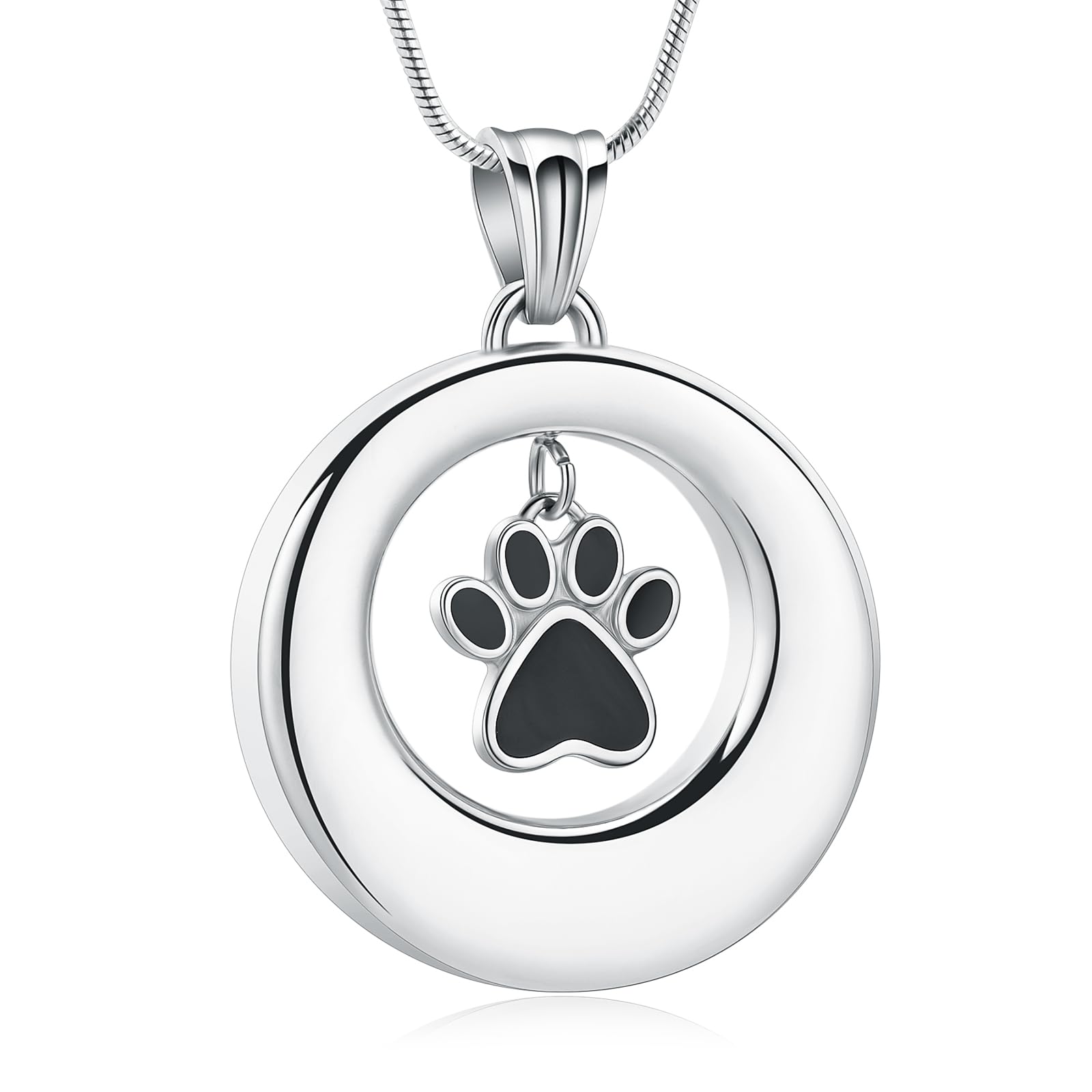 AIWENXI Paw Print Urn Necklace for Dog Ashes Stainless Steel Cat Ash Necklace Circle of Life Eternity Memorial Pendant Ash Jewelry