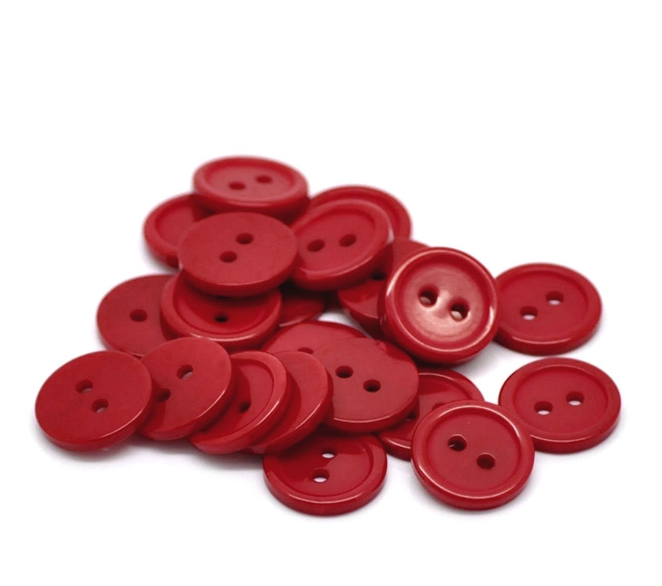 100 x Red Round Ridge 2 Hole Resin 15mm Buttons. for Sewing, Scrapbooking Card Making Crafts (Red, 15mm)