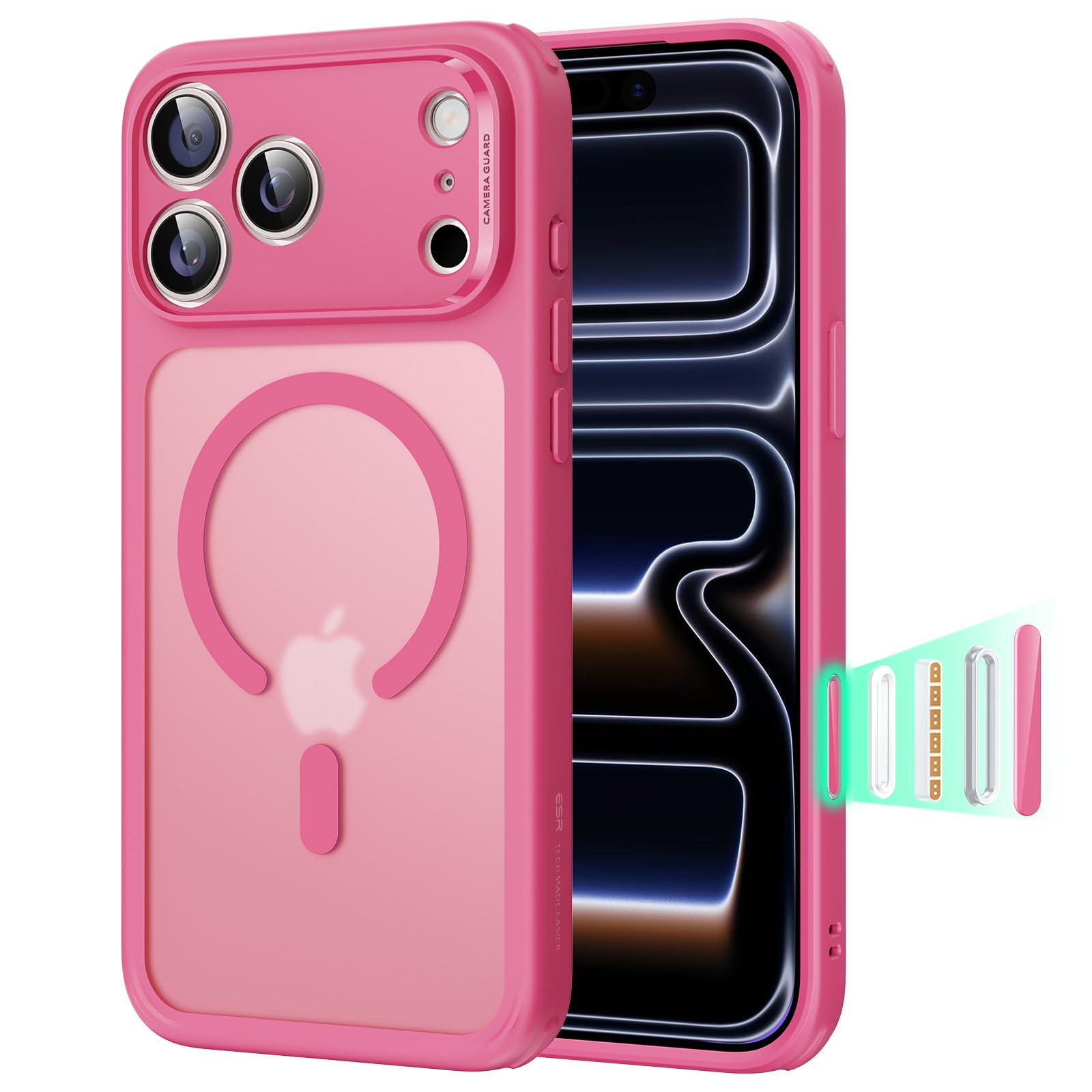 Photo 1 of ESR for iPhone 17 Pro Max Case, Camera Control, Compatible with MagSafe, Shockproof Military-Grade Protection, Magnetic Phone Case for iPhone 17 Pro Max, Classic Hybrid Case, Frosted Pink