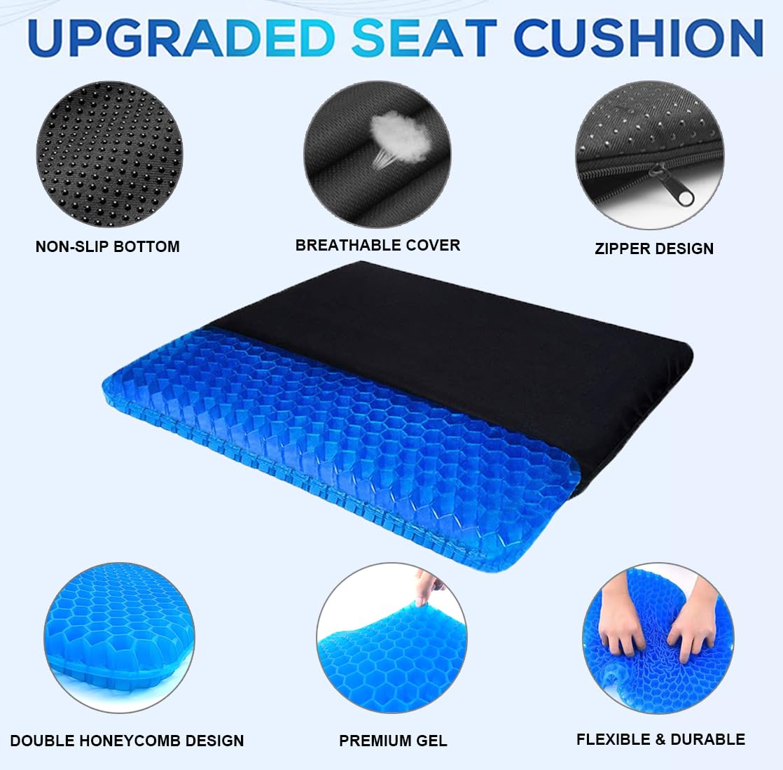 Gel Seat Cushion - Non-Slip Egg Seat Cushion Chair Pads - Office Chair Car Seat Cushion for Sciatica & Back Pain Relief - Coccyx Cushion for Home, Wheelchair, Computer, Desk Chair, Truck